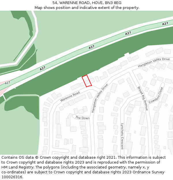 54, WARENNE ROAD, HOVE, BN3 8EG: Location map and indicative extent of plot