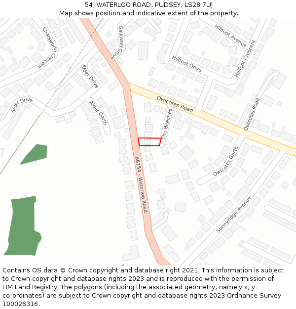 54, WATERLOO ROAD, PUDSEY, LS28 7UJ: Location map and indicative extent of plot