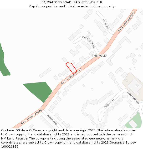 54, WATFORD ROAD, RADLETT, WD7 8LR: Location map and indicative extent of plot