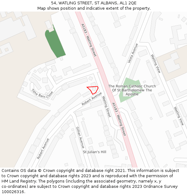 54, WATLING STREET, ST ALBANS, AL1 2QE: Location map and indicative extent of plot
