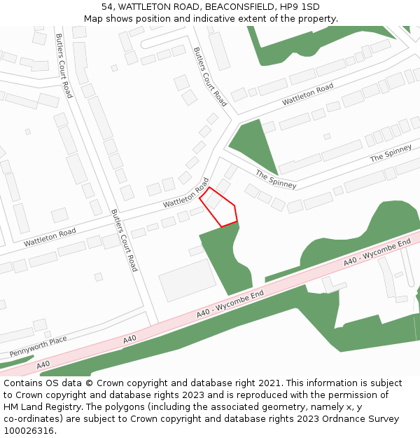 54, WATTLETON ROAD, BEACONSFIELD, HP9 1SD: Location map and indicative extent of plot