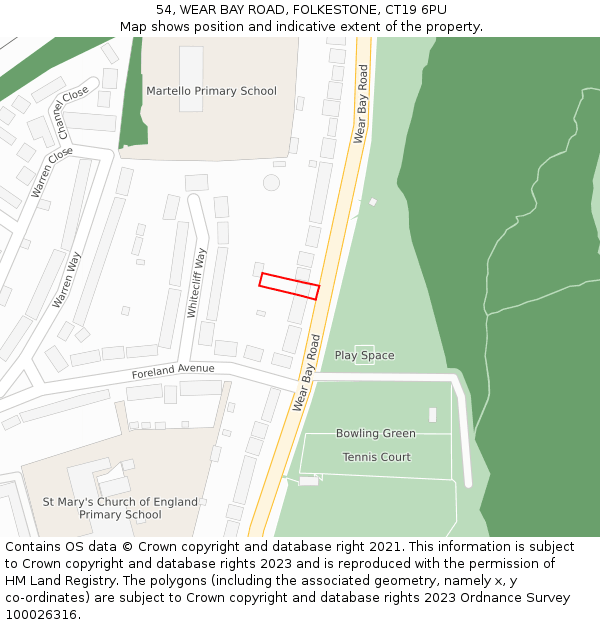 54, WEAR BAY ROAD, FOLKESTONE, CT19 6PU: Location map and indicative extent of plot