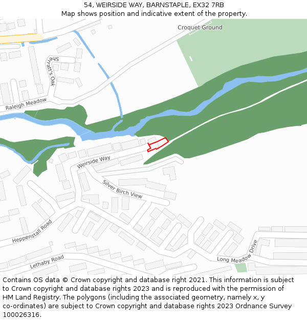 54, WEIRSIDE WAY, BARNSTAPLE, EX32 7RB: Location map and indicative extent of plot