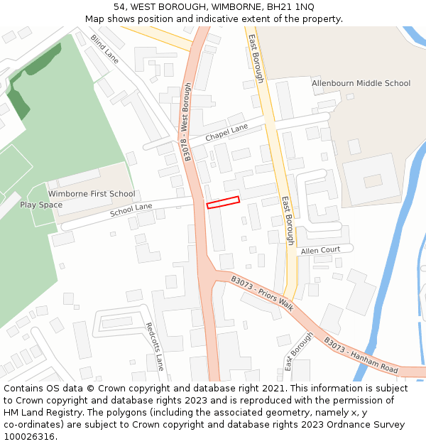 54, WEST BOROUGH, WIMBORNE, BH21 1NQ: Location map and indicative extent of plot