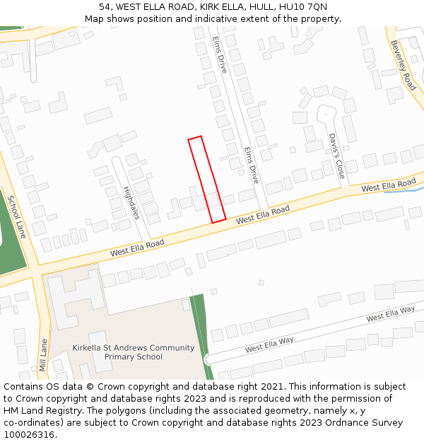 54, WEST ELLA ROAD, KIRK ELLA, HULL, HU10 7QN: Location map and indicative extent of plot