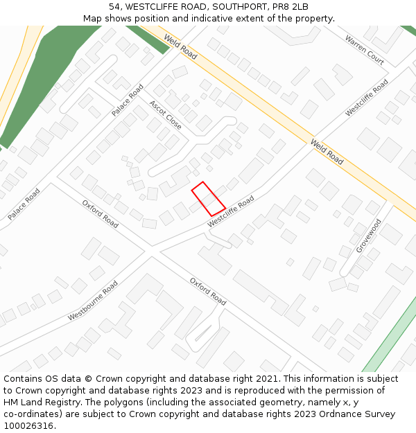 54, WESTCLIFFE ROAD, SOUTHPORT, PR8 2LB: Location map and indicative extent of plot