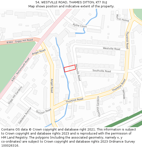 54, WESTVILLE ROAD, THAMES DITTON, KT7 0UJ: Location map and indicative extent of plot