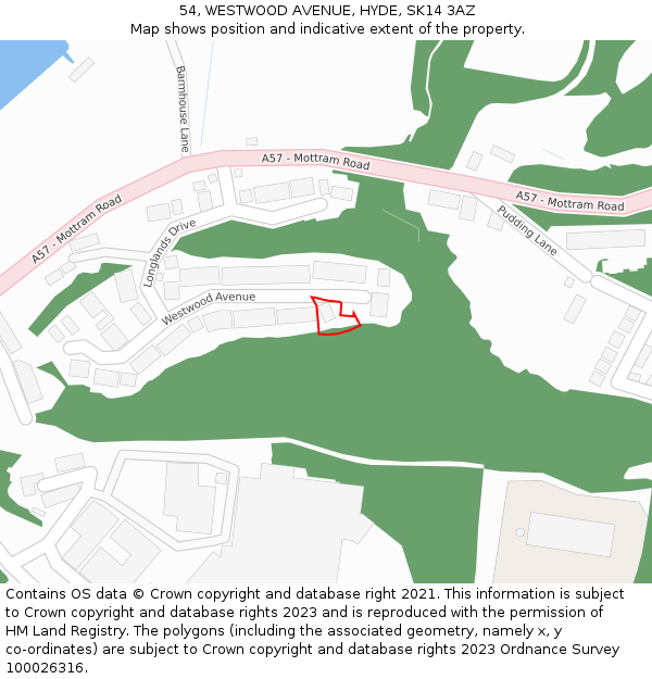 54, WESTWOOD AVENUE, HYDE, SK14 3AZ: Location map and indicative extent of plot