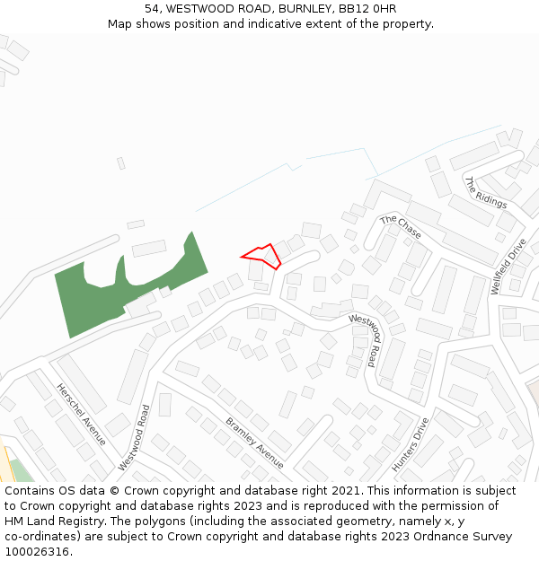 54, WESTWOOD ROAD, BURNLEY, BB12 0HR: Location map and indicative extent of plot