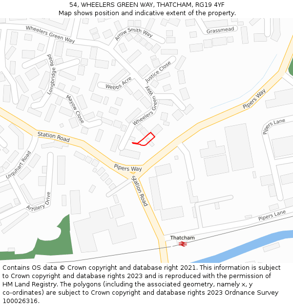 54, WHEELERS GREEN WAY, THATCHAM, RG19 4YF: Location map and indicative extent of plot