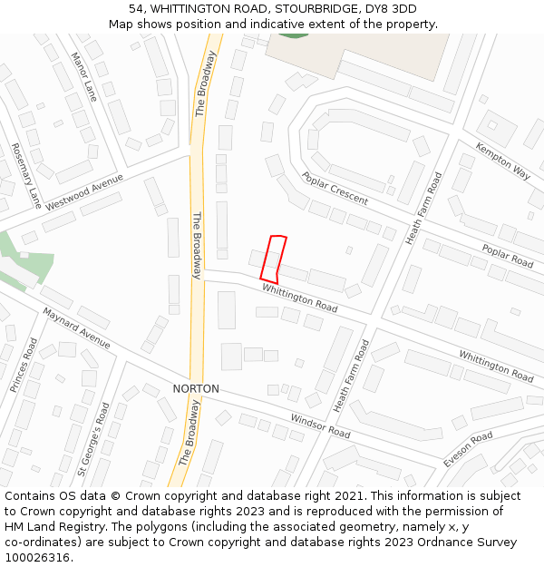 54, WHITTINGTON ROAD, STOURBRIDGE, DY8 3DD: Location map and indicative extent of plot