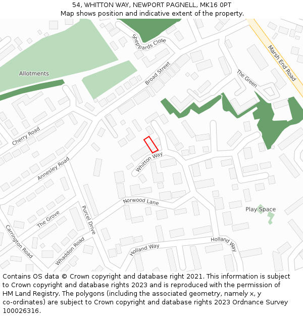 54, WHITTON WAY, NEWPORT PAGNELL, MK16 0PT: Location map and indicative extent of plot