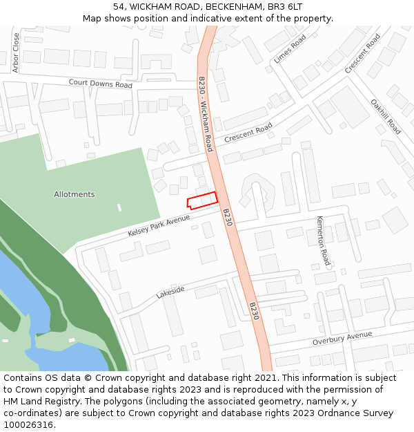 54, WICKHAM ROAD, BECKENHAM, BR3 6LT: Location map and indicative extent of plot