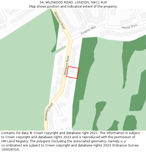 54, WILDWOOD ROAD, LONDON, NW11 6UP: Location map and indicative extent of plot