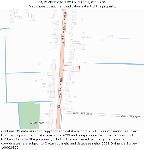 54, WIMBLINGTON ROAD, MARCH, PE15 9QN: Location map and indicative extent of plot