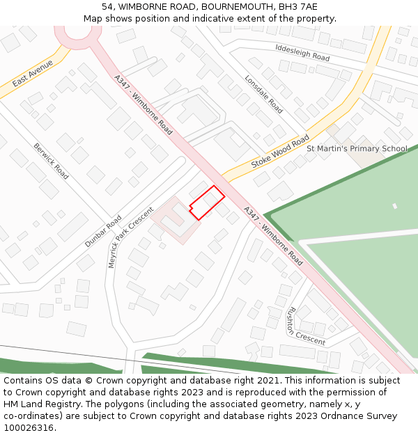 54, WIMBORNE ROAD, BOURNEMOUTH, BH3 7AE: Location map and indicative extent of plot