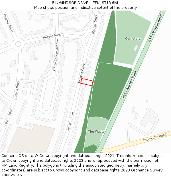 54, WINDSOR DRIVE, LEEK, ST13 6NL: Location map and indicative extent of plot