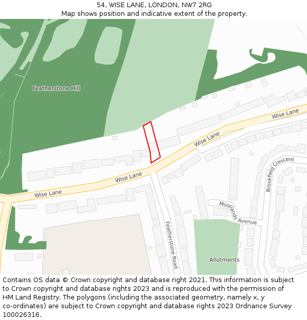 54, WISE LANE, LONDON, NW7 2RG: Location map and indicative extent of plot