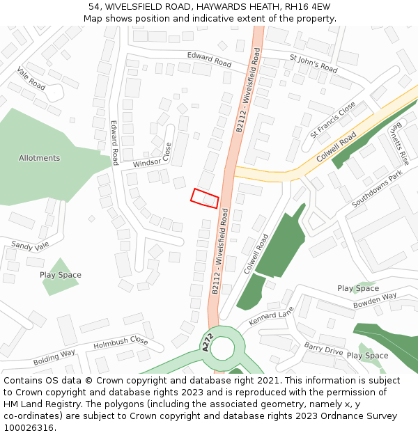 54, WIVELSFIELD ROAD, HAYWARDS HEATH, RH16 4EW: Location map and indicative extent of plot