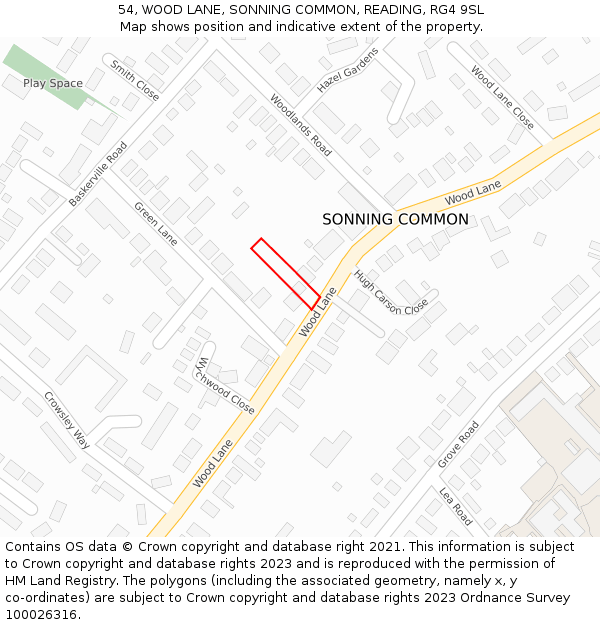 54, WOOD LANE, SONNING COMMON, READING, RG4 9SL: Location map and indicative extent of plot