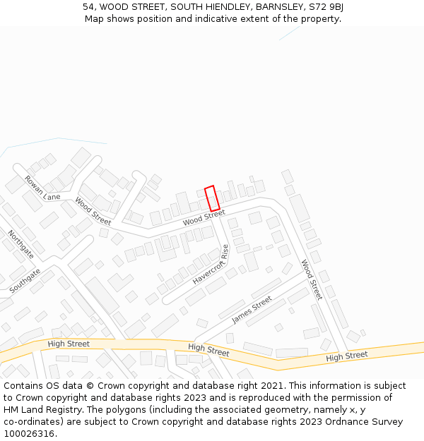 54, WOOD STREET, SOUTH HIENDLEY, BARNSLEY, S72 9BJ: Location map and indicative extent of plot