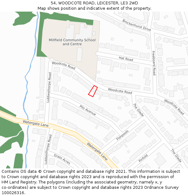 54, WOODCOTE ROAD, LEICESTER, LE3 2WD: Location map and indicative extent of plot