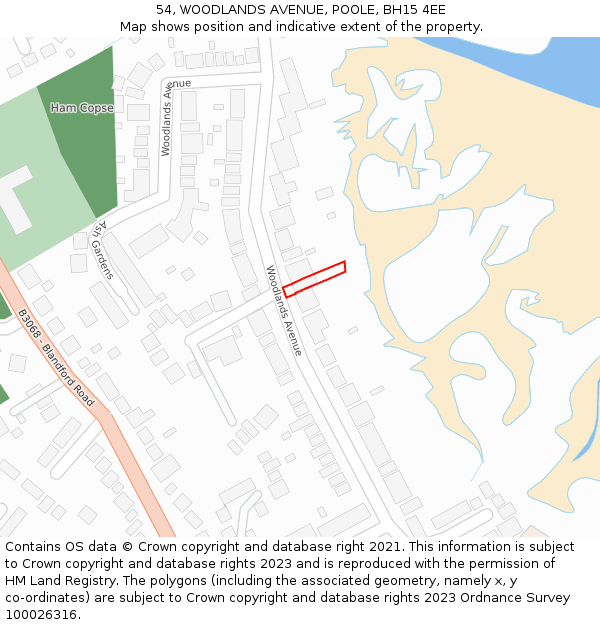 54, WOODLANDS AVENUE, POOLE, BH15 4EE: Location map and indicative extent of plot