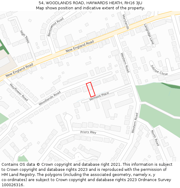 54, WOODLANDS ROAD, HAYWARDS HEATH, RH16 3JU: Location map and indicative extent of plot