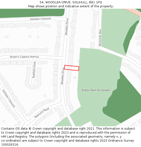 54, WOODLEA DRIVE, SOLIHULL, B91 1PQ: Location map and indicative extent of plot