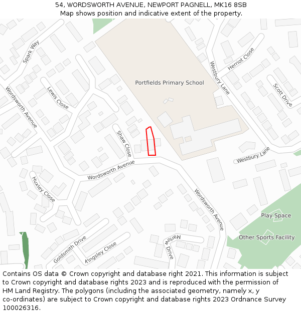 54, WORDSWORTH AVENUE, NEWPORT PAGNELL, MK16 8SB: Location map and indicative extent of plot