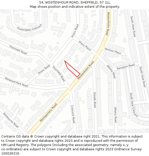 54, WOSTENHOLM ROAD, SHEFFIELD, S7 1LL: Location map and indicative extent of plot