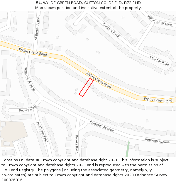 54, WYLDE GREEN ROAD, SUTTON COLDFIELD, B72 1HD: Location map and indicative extent of plot