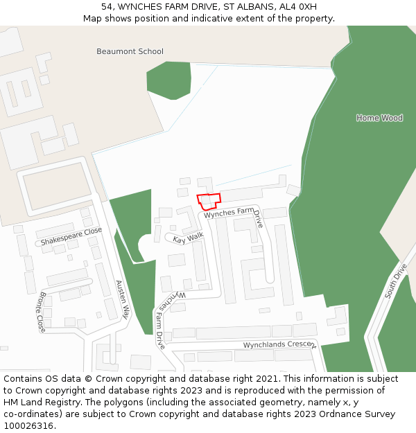 54, WYNCHES FARM DRIVE, ST ALBANS, AL4 0XH: Location map and indicative extent of plot