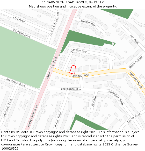 54, YARMOUTH ROAD, POOLE, BH12 1LX: Location map and indicative extent of plot