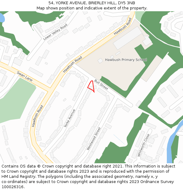 54, YORKE AVENUE, BRIERLEY HILL, DY5 3NB: Location map and indicative extent of plot