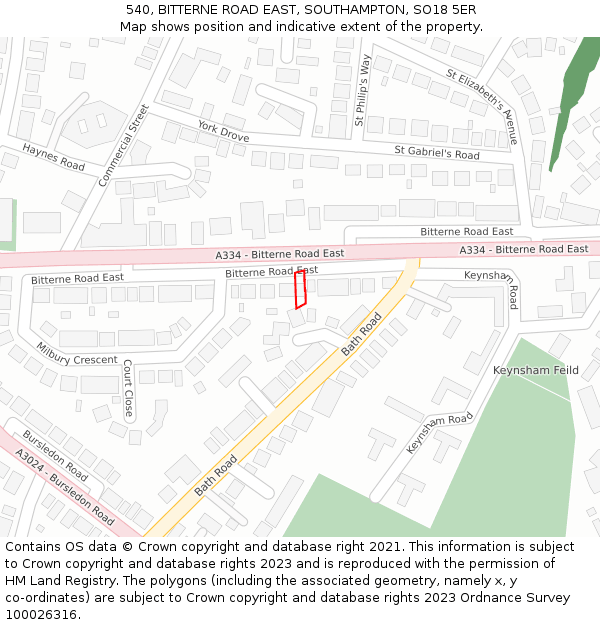 540, BITTERNE ROAD EAST, SOUTHAMPTON, SO18 5ER: Location map and indicative extent of plot