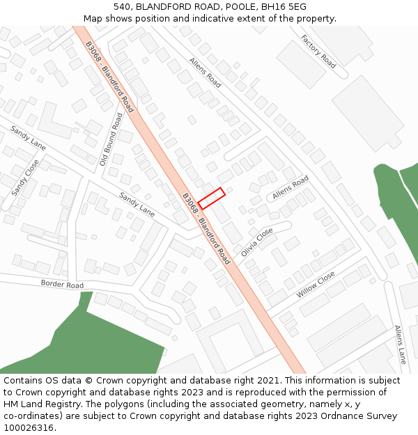 540, BLANDFORD ROAD, POOLE, BH16 5EG: Location map and indicative extent of plot