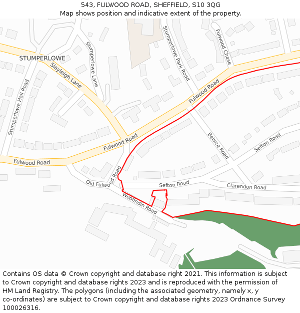 543, FULWOOD ROAD, SHEFFIELD, S10 3QG: Location map and indicative extent of plot