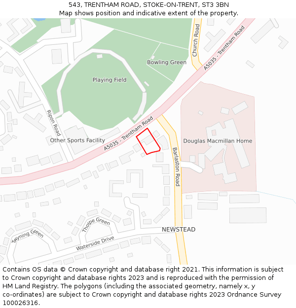 543, TRENTHAM ROAD, STOKE-ON-TRENT, ST3 3BN: Location map and indicative extent of plot