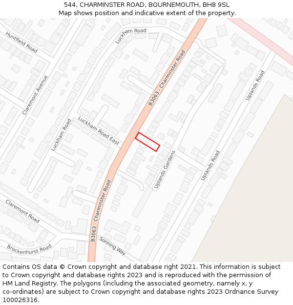 544, CHARMINSTER ROAD, BOURNEMOUTH, BH8 9SL: Location map and indicative extent of plot