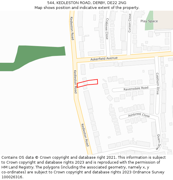 544, KEDLESTON ROAD, DERBY, DE22 2NG: Location map and indicative extent of plot