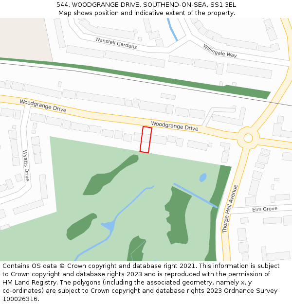 544, WOODGRANGE DRIVE, SOUTHEND-ON-SEA, SS1 3EL: Location map and indicative extent of plot