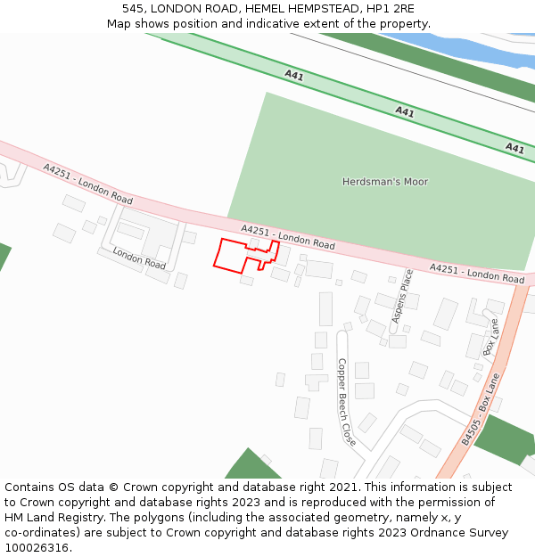 545, LONDON ROAD, HEMEL HEMPSTEAD, HP1 2RE: Location map and indicative extent of plot