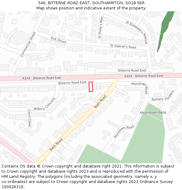 546, BITTERNE ROAD EAST, SOUTHAMPTON, SO18 5ER: Location map and indicative extent of plot