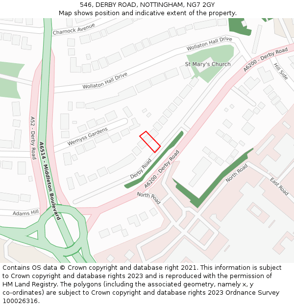 546, DERBY ROAD, NOTTINGHAM, NG7 2GY: Location map and indicative extent of plot