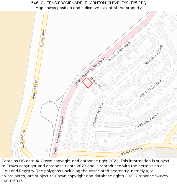 546, QUEENS PROMENADE, THORNTON-CLEVELEYS, FY5 1PQ: Location map and indicative extent of plot