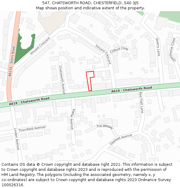 547, CHATSWORTH ROAD, CHESTERFIELD, S40 3JS: Location map and indicative extent of plot