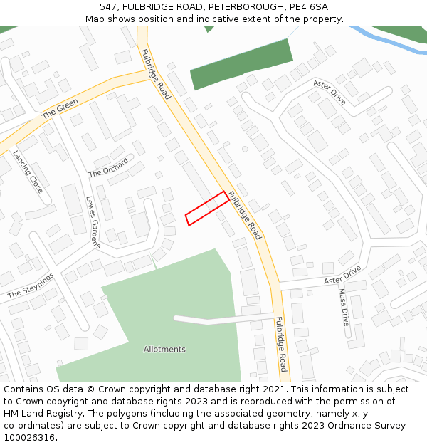 547, FULBRIDGE ROAD, PETERBOROUGH, PE4 6SA: Location map and indicative extent of plot