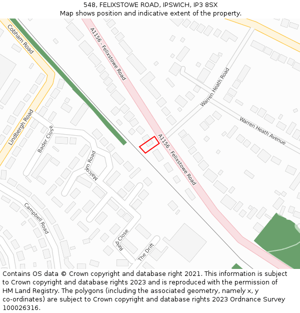 548, FELIXSTOWE ROAD, IPSWICH, IP3 8SX: Location map and indicative extent of plot