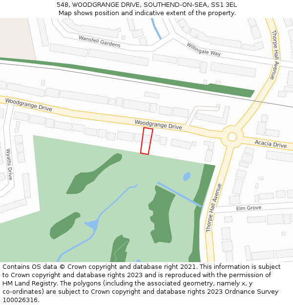 548, WOODGRANGE DRIVE, SOUTHEND-ON-SEA, SS1 3EL: Location map and indicative extent of plot